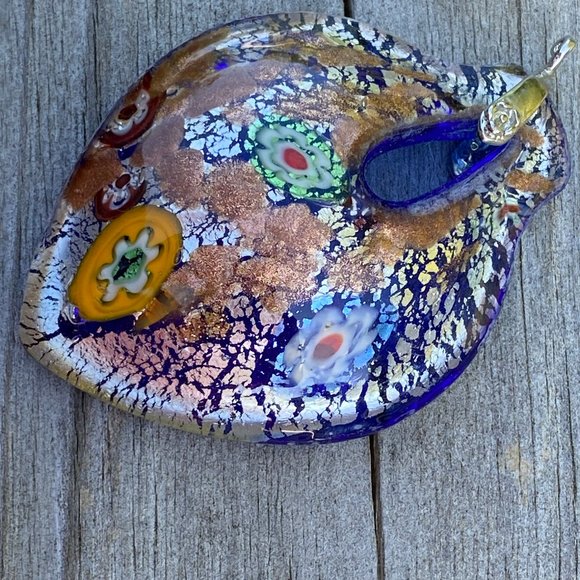 Beautiful Floral Millefiori Glass Pendant Multicolor Flowers 2 1/2" x 2 3/4" - Picture 6 of 8